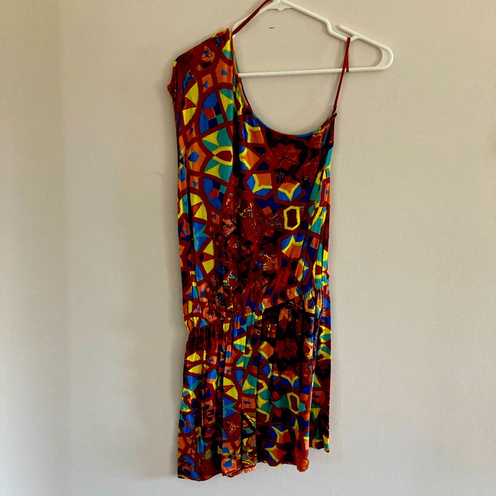 Tibi one shoulder cinch waist cotton dress